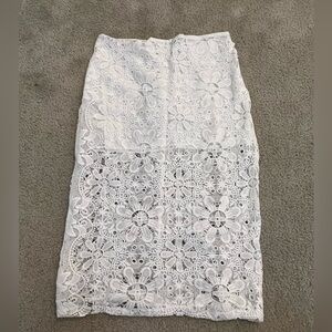 PrettyLittleThing White Floral Lace Pencil Skirt